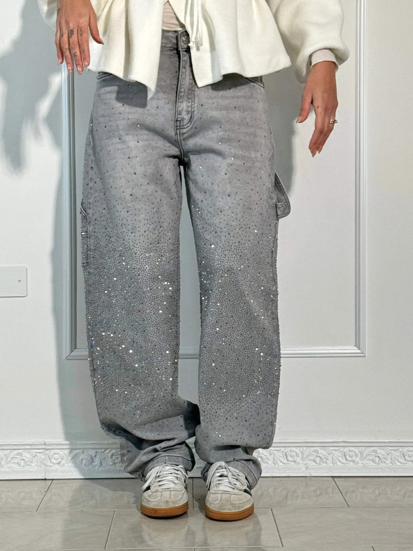 Sparkle Straight-Leg High Waist Jeans