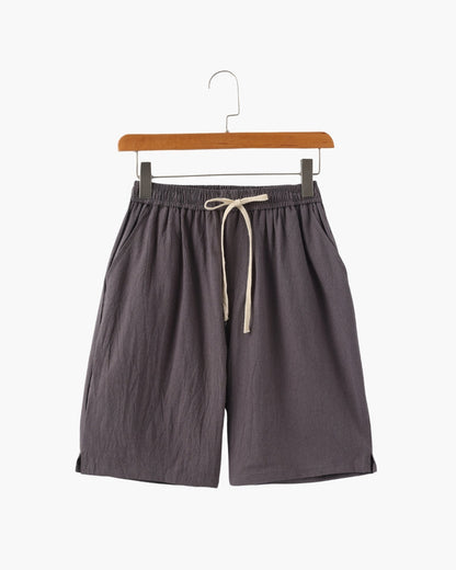 Linen Shorts with Elastic Waist and Drawstring