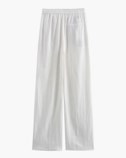 High Waist Linen Straight-Leg Trousers