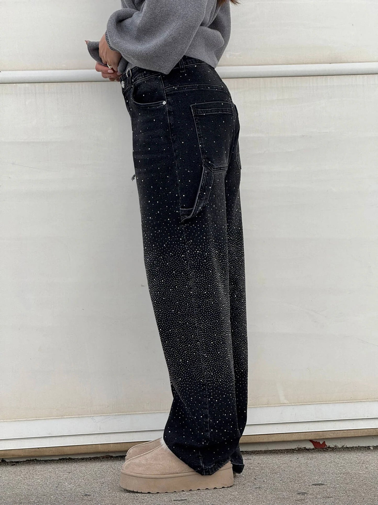 Sparkle Straight-Leg High Waist Jeans