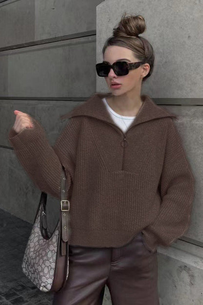 Vintage Notched V-Neck Knit Top for Women
