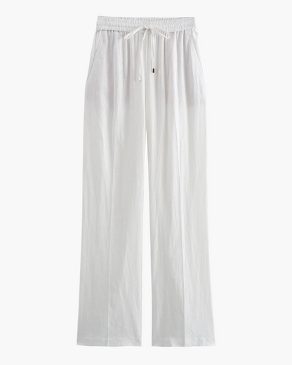 High Waist Linen Straight-Leg Trousers