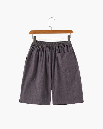 Linen Shorts with Elastic Waist and Drawstring