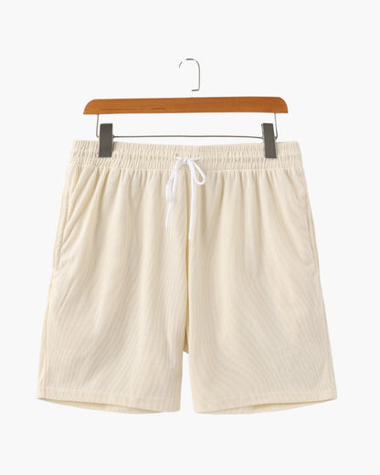 Ribbed Shorts with Elastic Waist and Drawstring