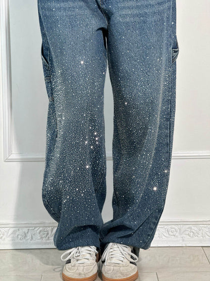 Sparkle Straight-Leg High Waist Jeans