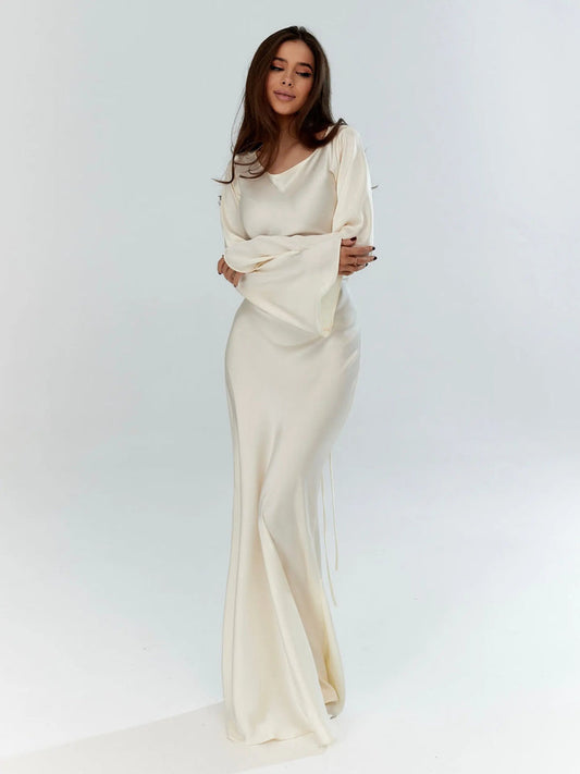 Elegant Long Sleeve Maxi Dress – Sophisticated Evening Gown