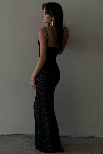 Deep V Backless Lace Maxi Dress