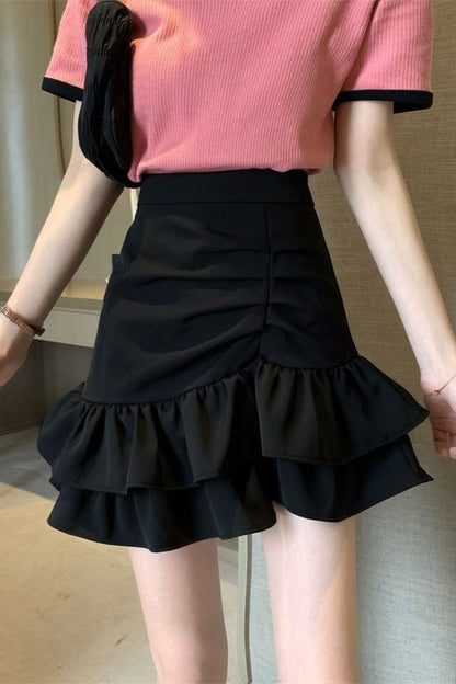 High Waist Pink Asymmetrical Mini Skirt for Women