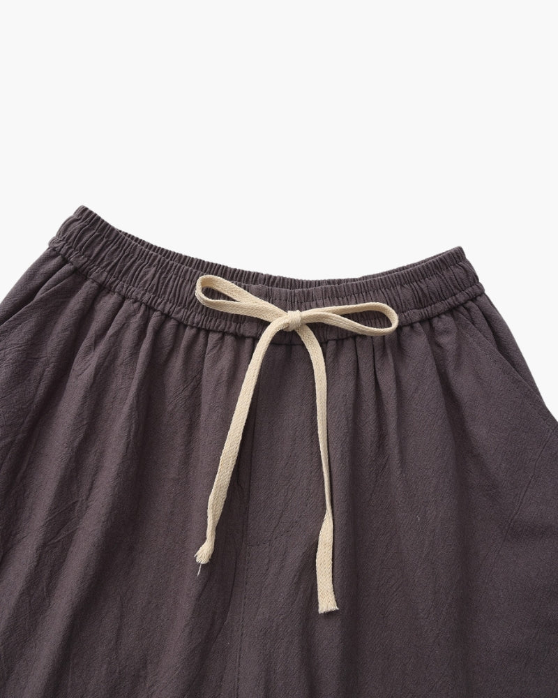 Linen Shorts with Elastic Waist and Drawstring