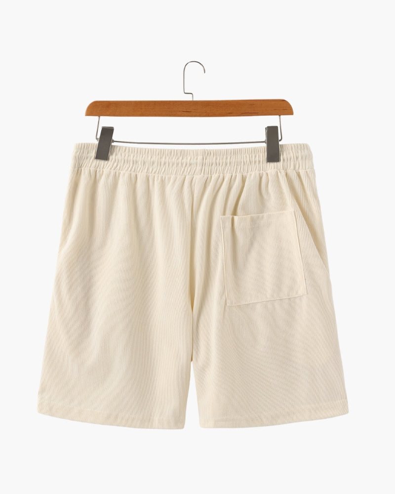 Ribbed Shorts with Elastic Waist and Drawstring