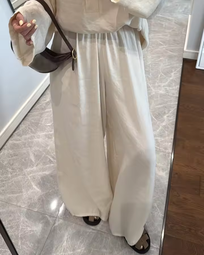 Wide Leg Linen Trousers with Elasticated Waist