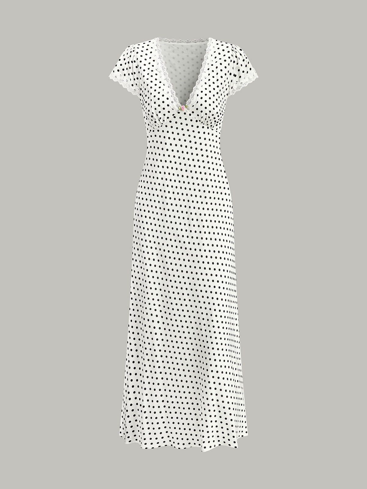 Polka Dot Lace-Trim V-Neck Maxi Dress