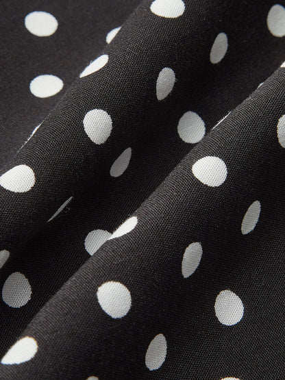 Polka Dot Lace-Trim V-Neck Maxi Dress