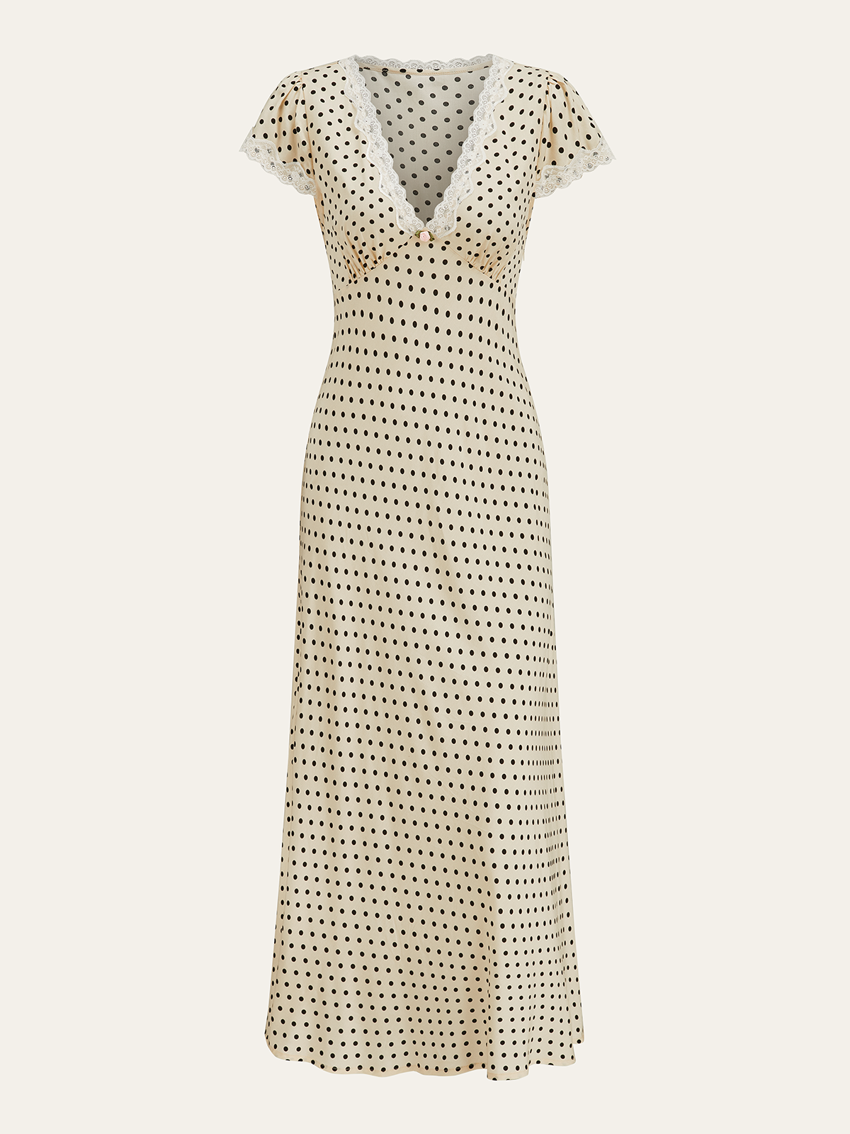 Polka Dot Lace-Trim V-Neck Maxi Dress