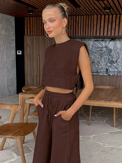 Relaxed Linen Vacation Set with Wide-Leg Trousers