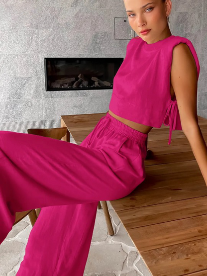Relaxed Linen Vacation Set with Wide-Leg Trousers