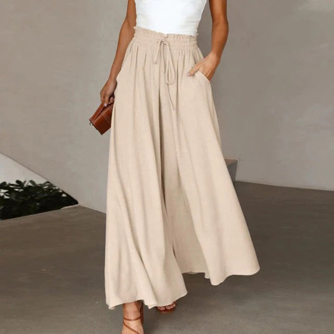 High-Waist Elastic Trousers with Drawstring