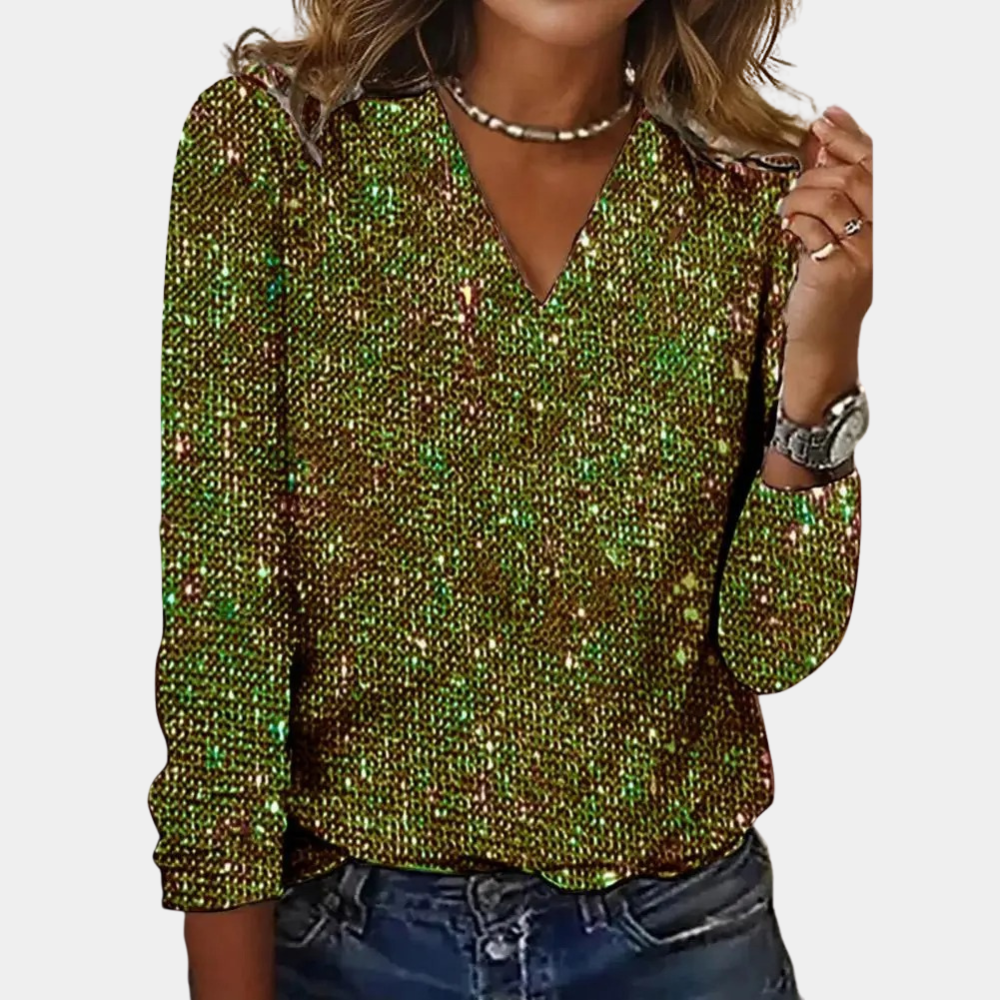 Shimmering Sequin V-Neck Top for Women