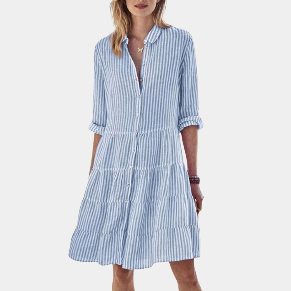 Striped Tiered Shirt Dress – Lightweight & Breathable