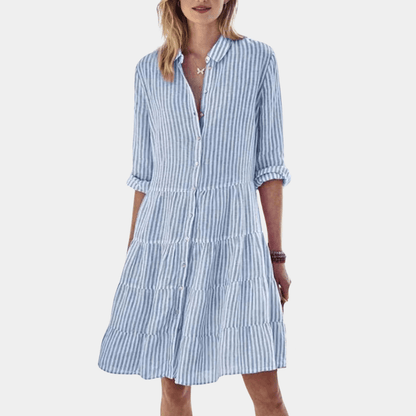 Striped Tiered Shirt Dress – Lightweight & Breathable