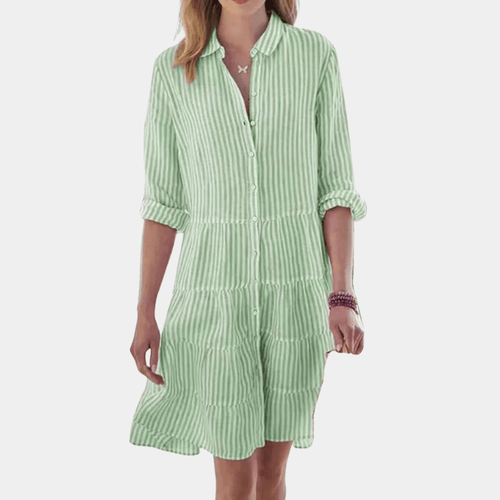 Striped Tiered Shirt Dress – Lightweight & Breathable
