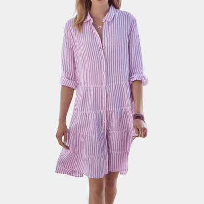 Striped Tiered Shirt Dress – Lightweight & Breathable