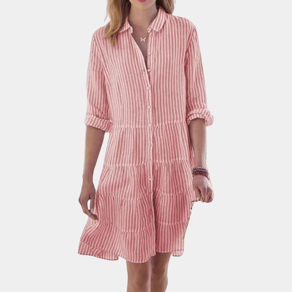 Striped Tiered Shirt Dress – Lightweight & Breathable