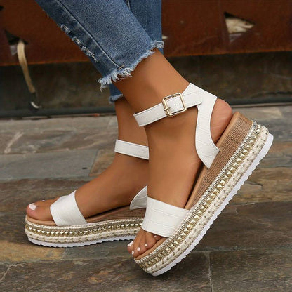 Summer Platform Sandals with Ankle Strap and Textured Sole