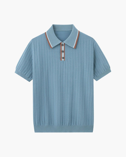 Herringbone Texture Knit Polo with Contrast Details