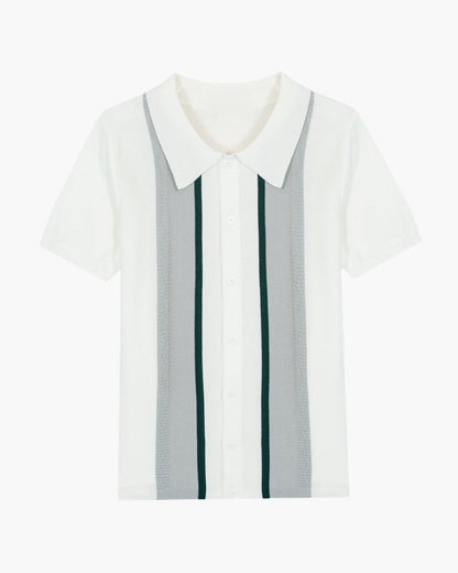 Contrast Vertical Stripe Knit Polo
