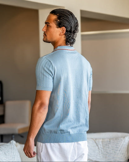 Herringbone Texture Knit Polo with Contrast Details
