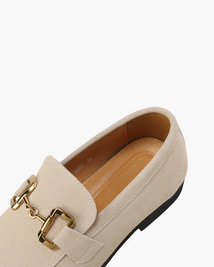 Suede Loafer with Gold Metal Detail