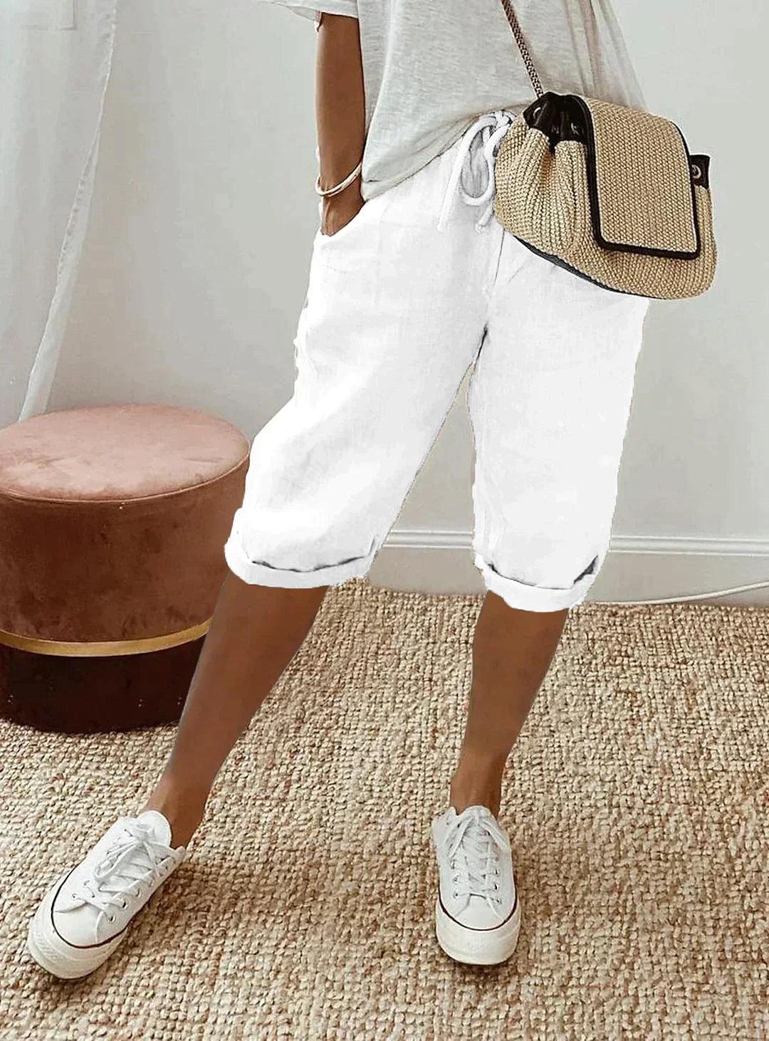 Loose Fit Linen Capri Pants