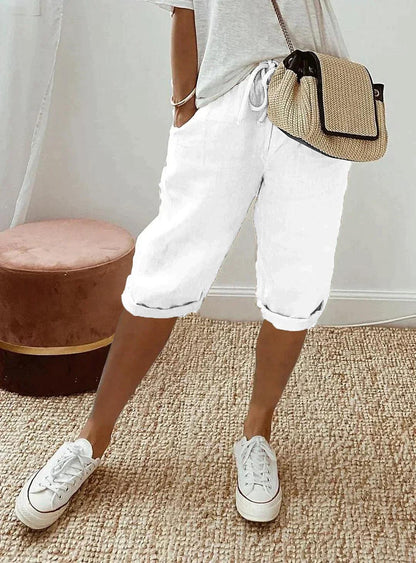 Loose Fit Linen Capri Pants