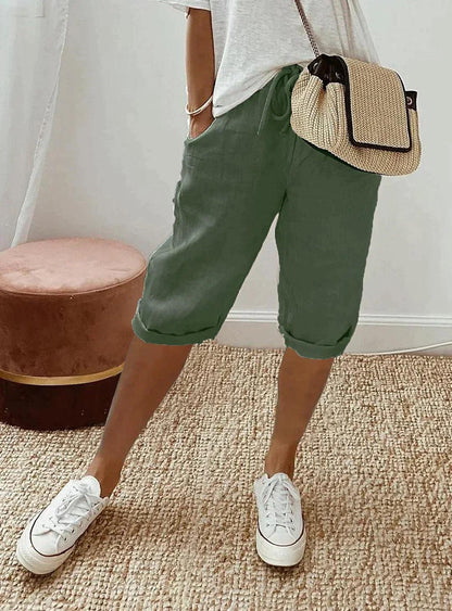 Loose Fit Linen Capri Pants