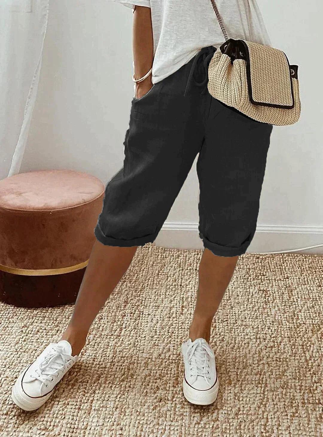 Loose Fit Linen Capri Pants