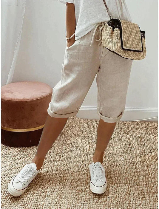 Loose Fit Linen Capri Pants