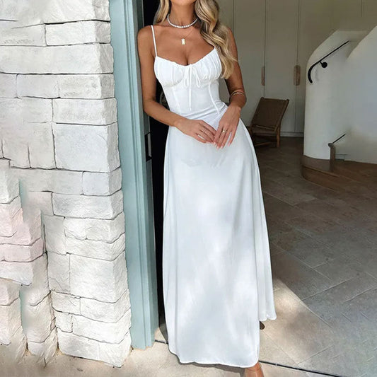 Summer Sleeveless Maxi Dress with Ruched Bodice