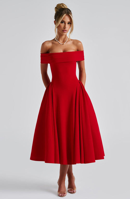 Off-Shoulder Flare Midi Dress