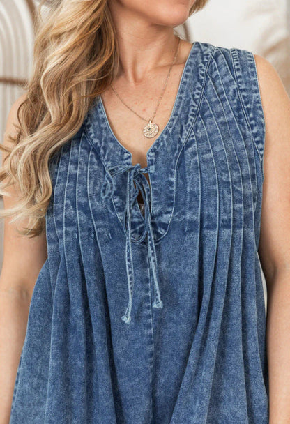 Denim Lace-Up Romper