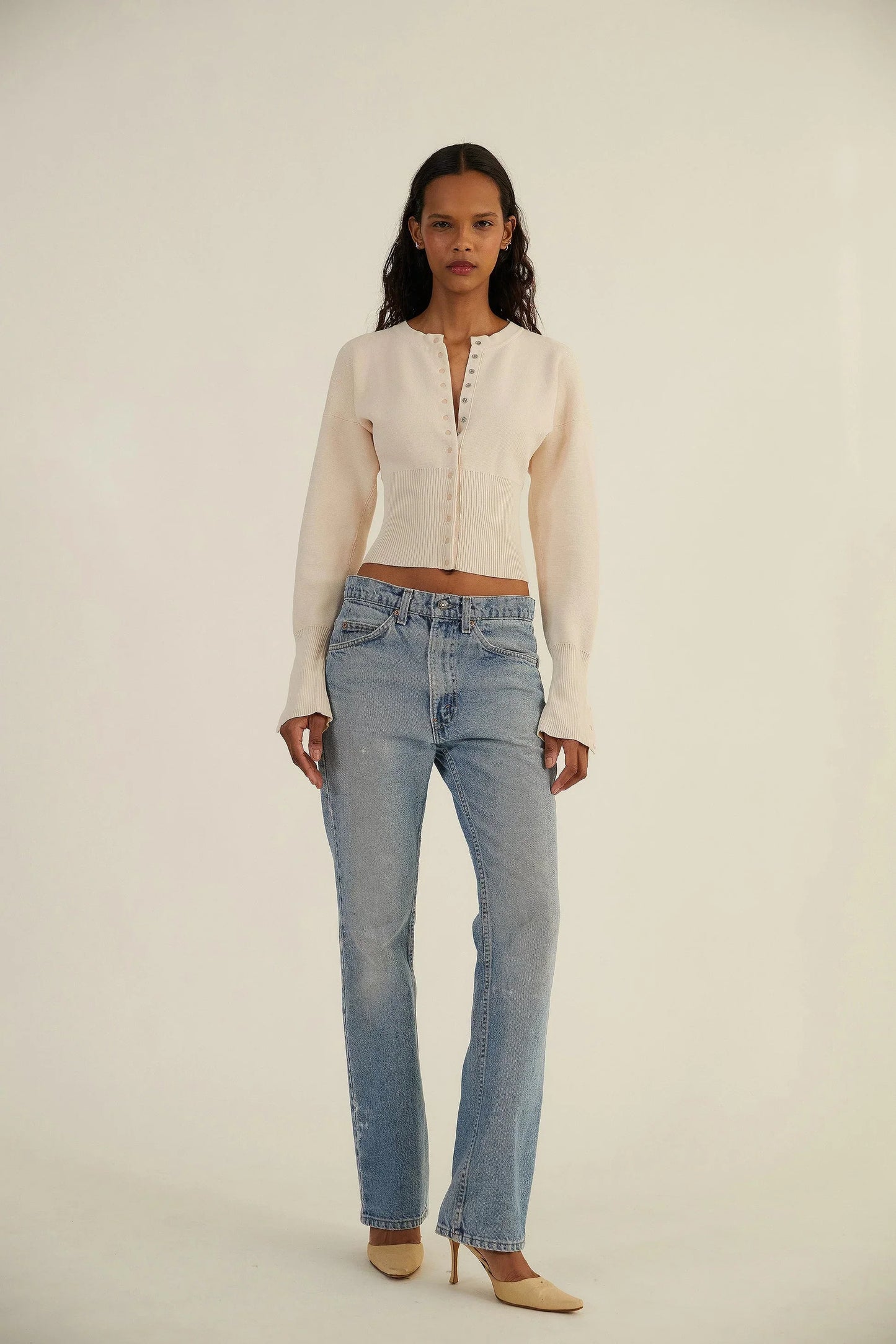 Women’s Fitted Button-Up Cardigan | Long Sleeve Cropped Knit Top