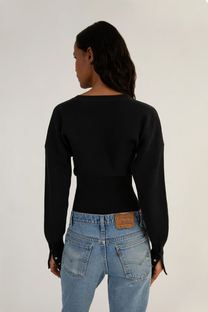 Women’s Fitted Button-Up Cardigan | Long Sleeve Cropped Knit Top