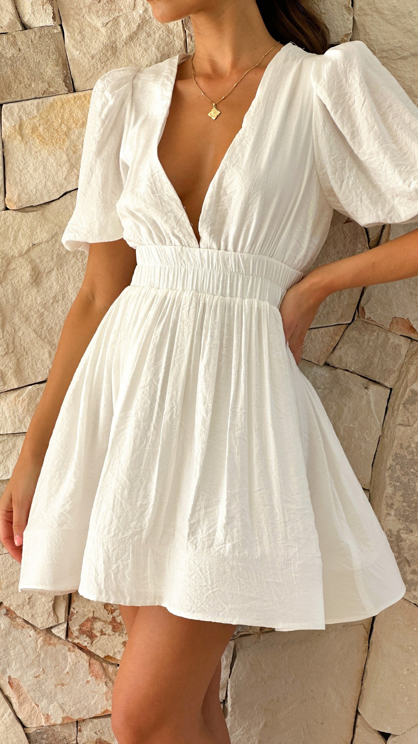 Mini Dress with Puff Sleeves and Square Neckline