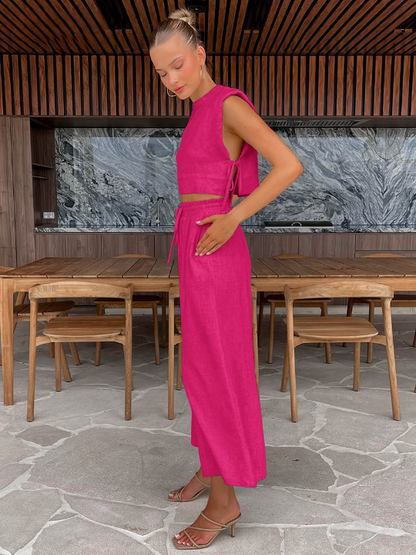 Relaxed Linen Vacation Set with Wide-Leg Trousers