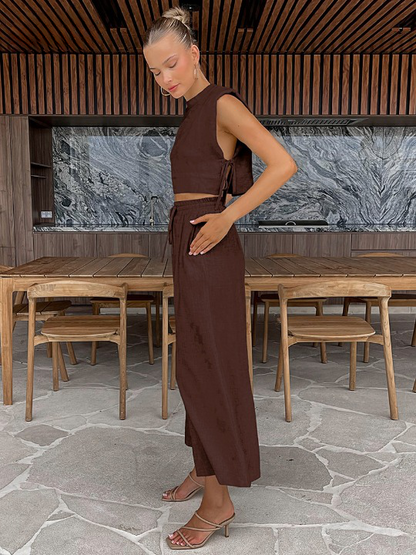 Relaxed Linen Vacation Set with Wide-Leg Trousers