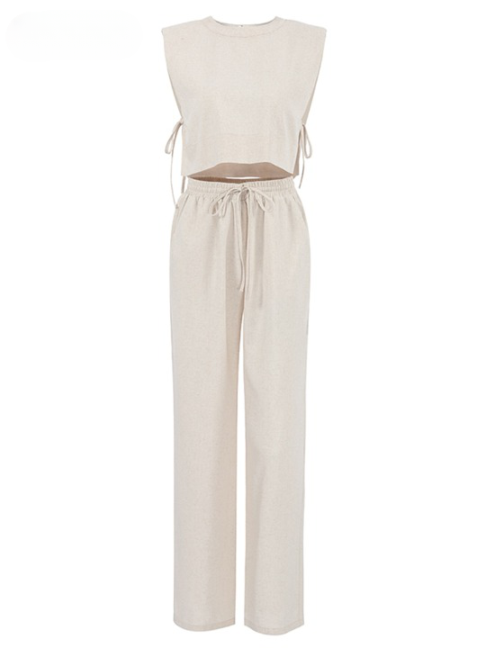 Relaxed Linen Vacation Set with Wide-Leg Trousers