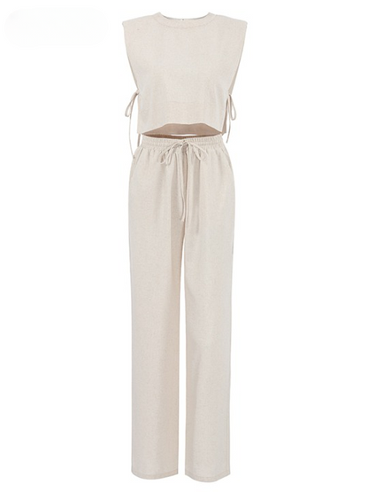 Relaxed Linen Vacation Set with Wide-Leg Trousers
