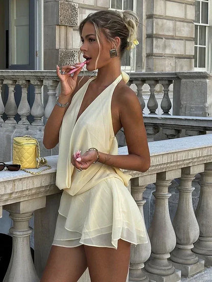 Draped Sheer Mesh Mini Dress