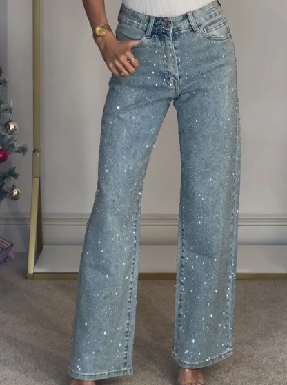 Sparkle Straight-Leg High Waist Jeans