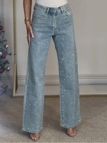 Sparkle Straight-Leg High Waist Jeans